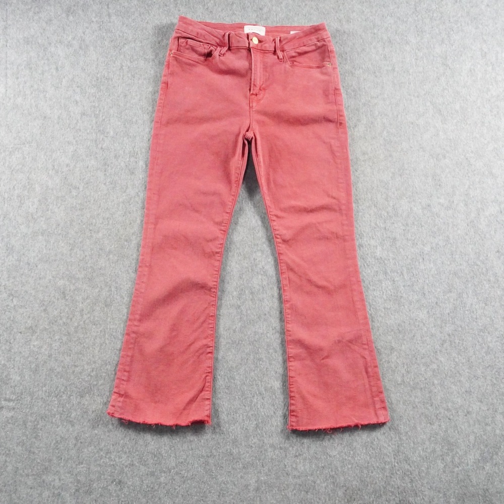 FRAME Women's Le Crop Mini Boot Jeans Womens Size 29 Red Red Bootcut Raw Hem